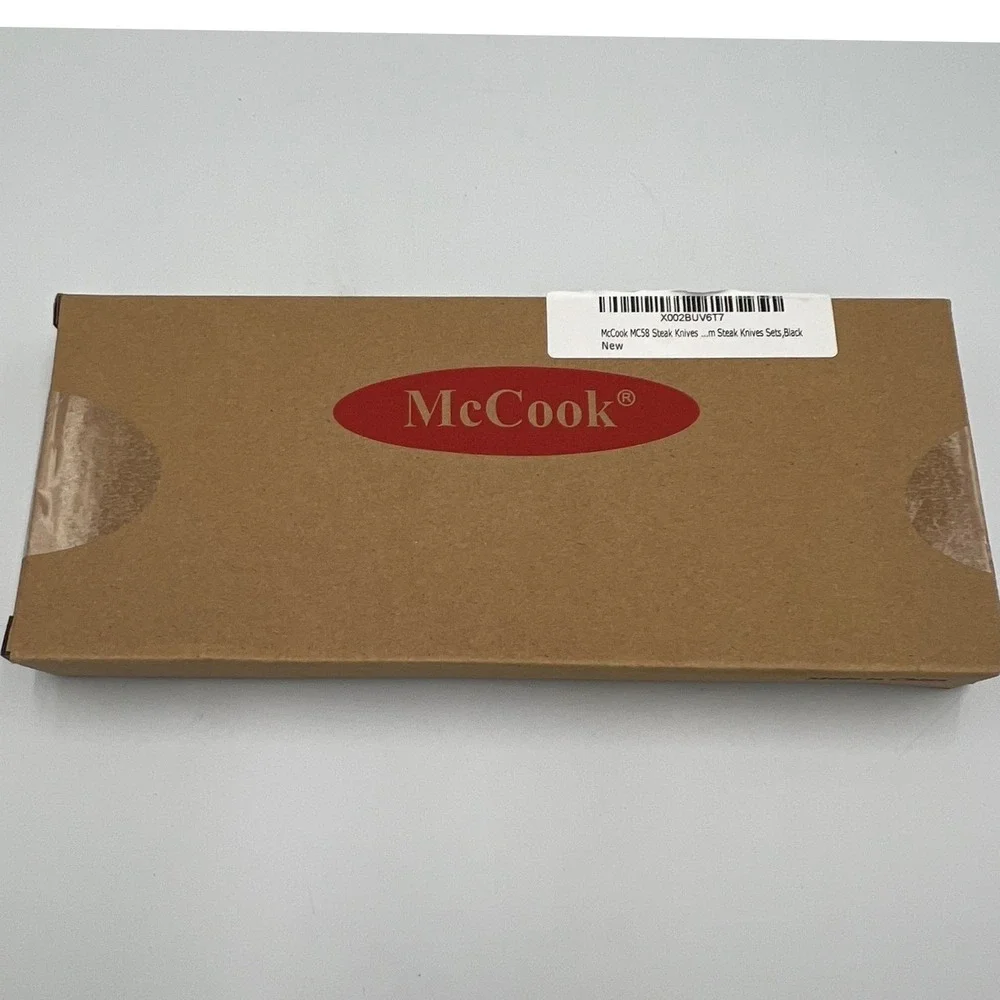 McCook Steak Knives Set MC58 8pc Black New Serrated Stainless Steel